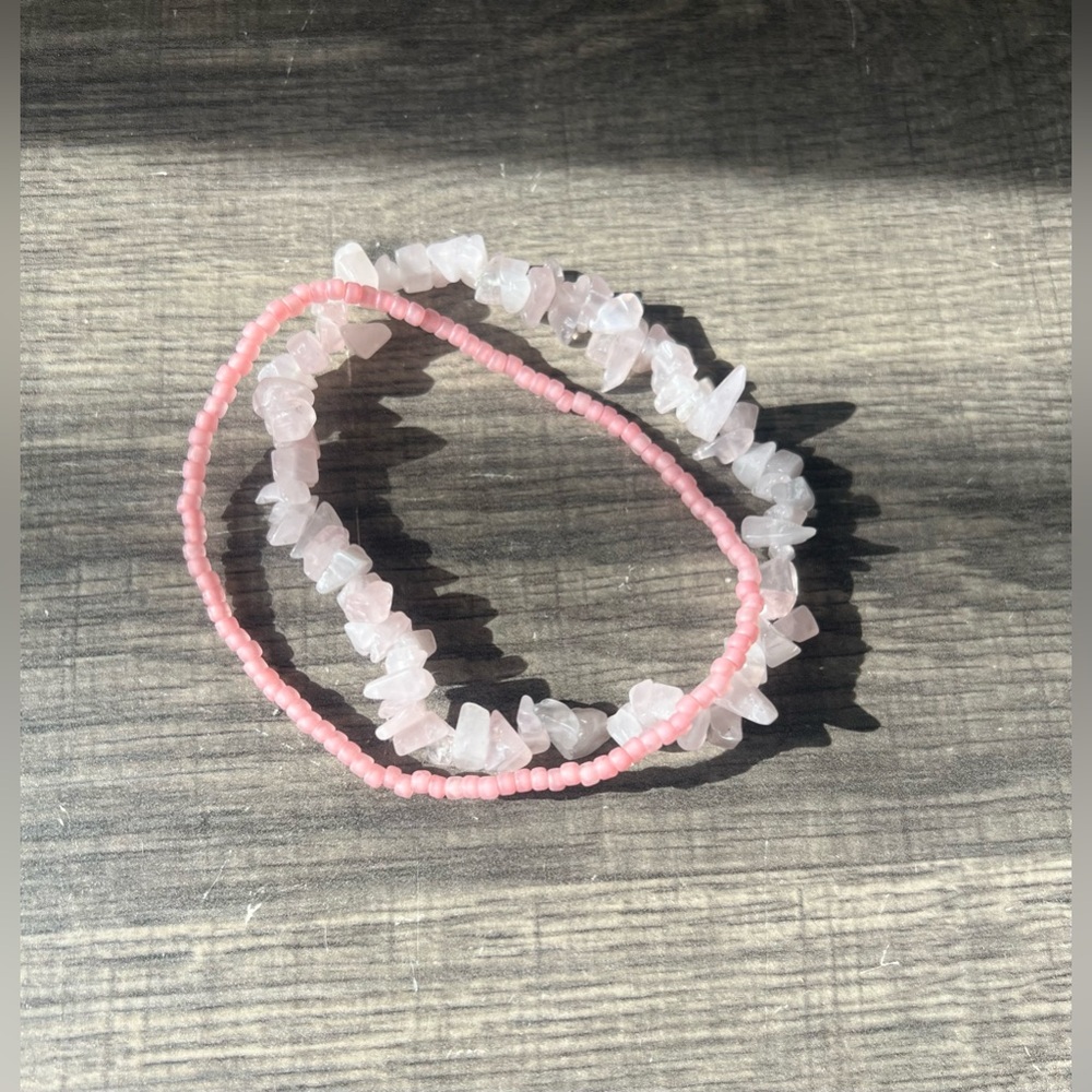 Pink Beaded Anklet Set
